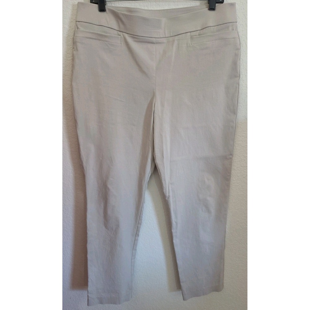 JM Pull On Straight Leg Pants Women Flat Front Beige Solid Size 12